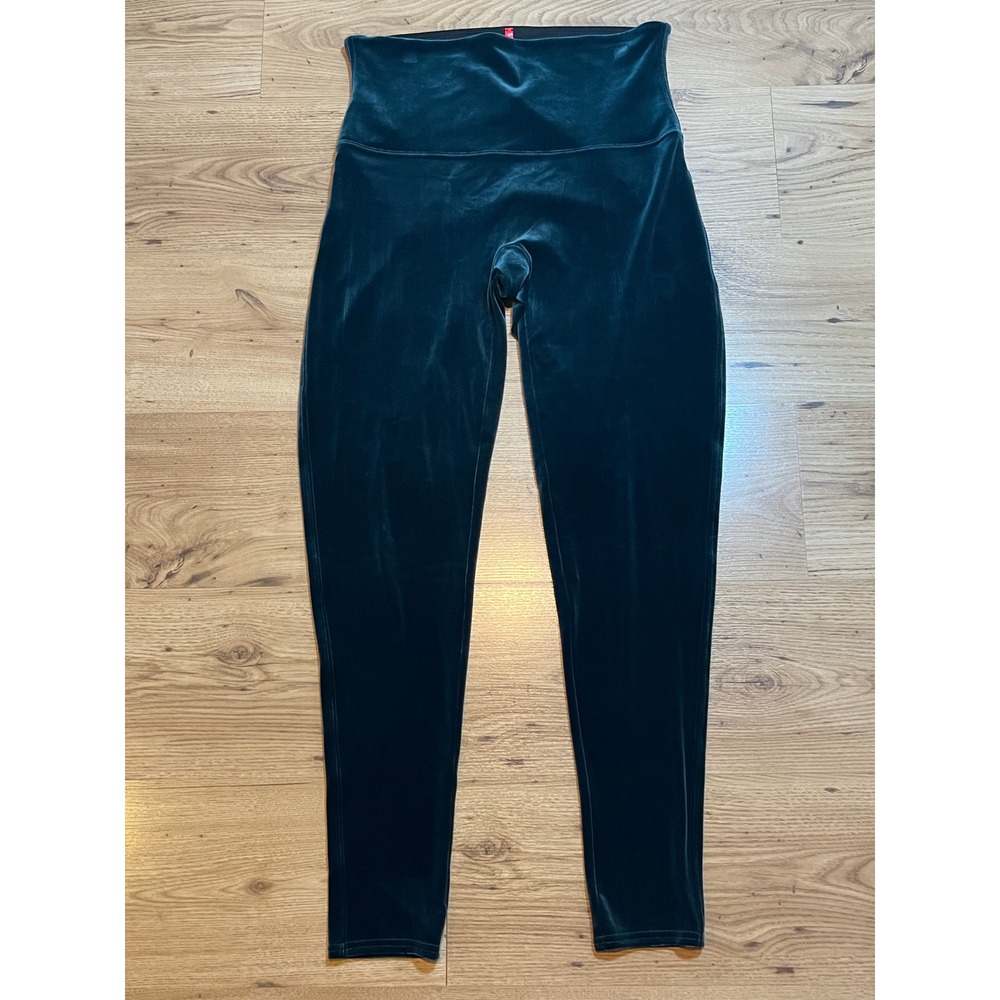 Spanx Velvet Leggings Womens 1X Green High Rise Pull On Slimming Pants Holiday - Picture 2 of 10